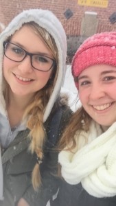 My friend Abby and I enjoying the first heavy snowfall!